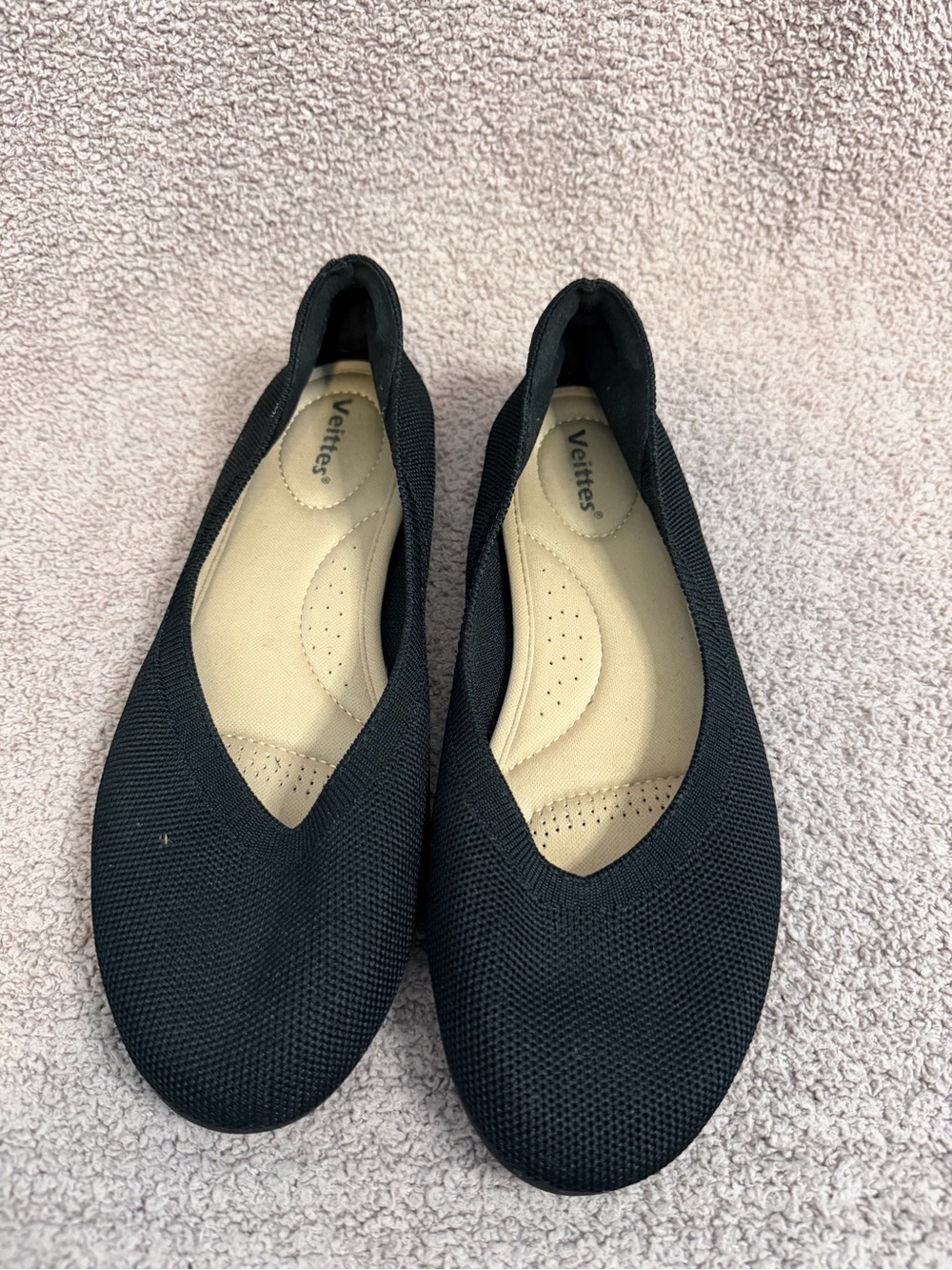 Veittes Black Knit Ballet Flats Comfortable Slip On Shoes